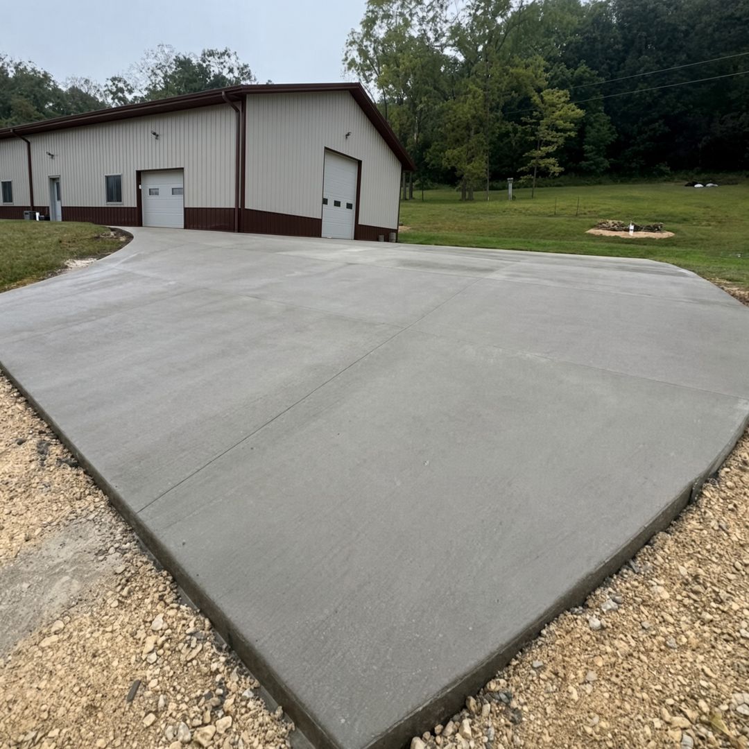 Concrete driveway apron poured in front of a pole building shop, Eau Claire WI