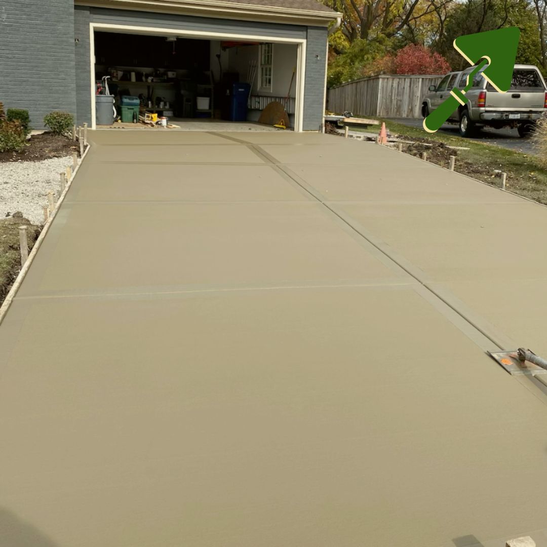 Freshly poured concrete driveway being floated, Eau Claire
